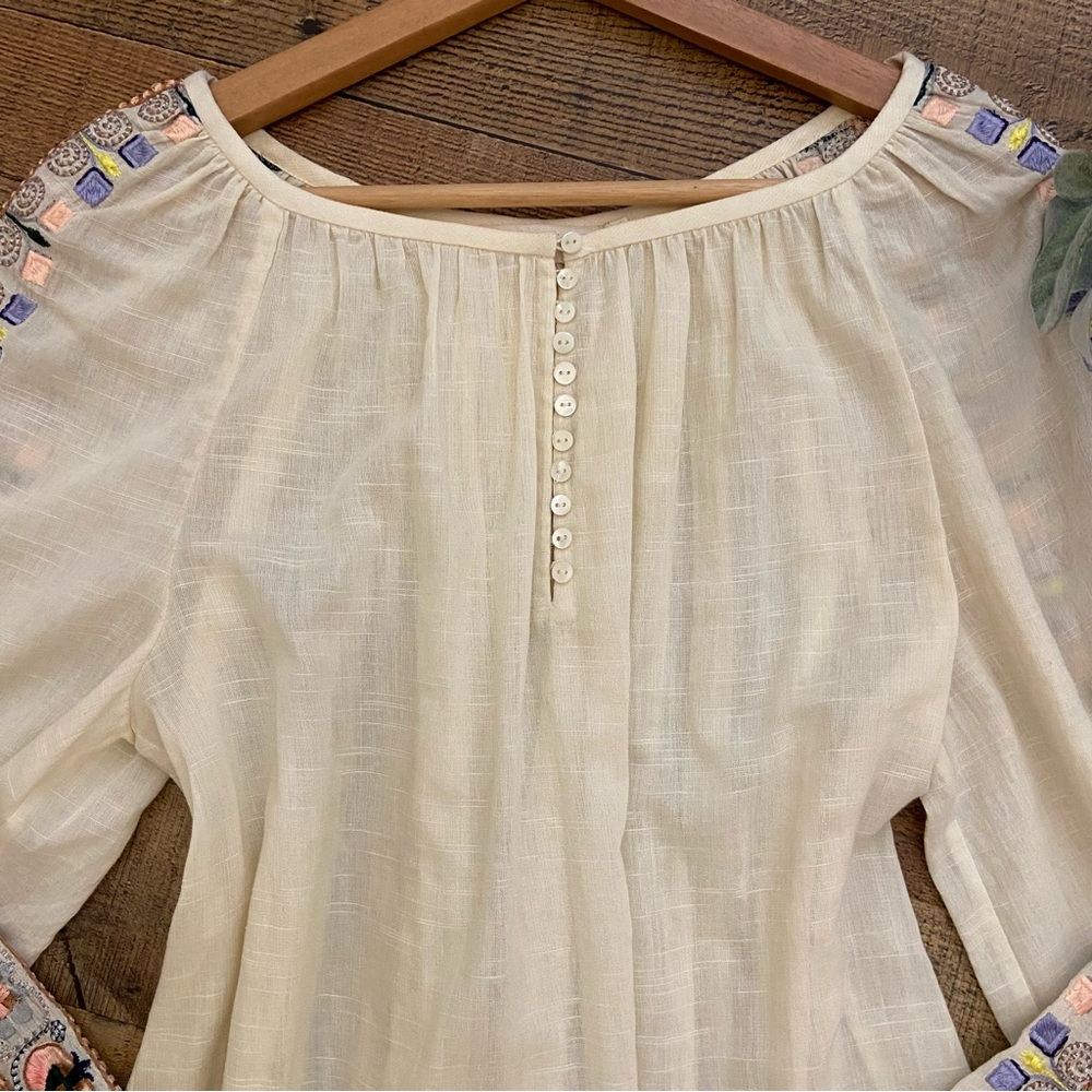 Blouse Tory Burch Boho Gauzy Embroidered Cream Top - Picture 6 of 10